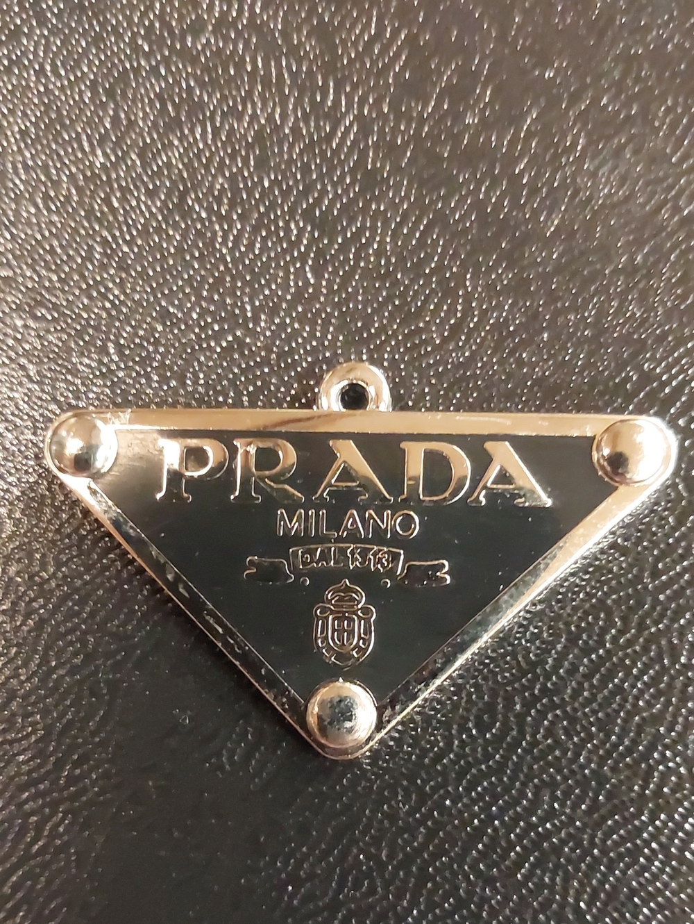 Prada Black & Silver Triangle Logo Charm Pendant